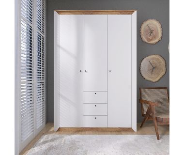 Шкаф трехдверный Эверест Нордик-1400 Белый + Дуб крафт золотой (DTM-5537)