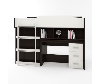 Кровать-горка Чердак-2 с выкатным столом Эверест венге + белый (DTM-2102)