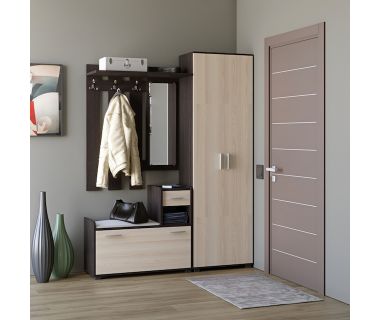 Прихожая Эверест Тандем с распашным шкафом ШП-1 и тумбой (правая) венге темный+дуб молочный (DTM-2458)