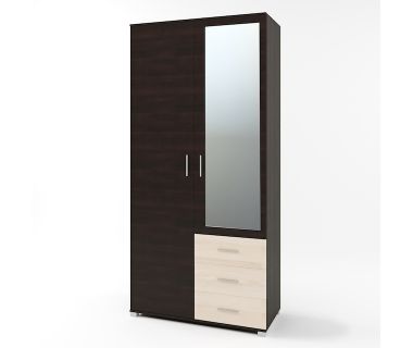 Шкаф прямой с зеркалом и ящиками Эверест Бриз ШП-4 венге + дуб молочный  (DTM-2479)