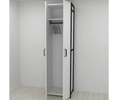 Шкаф Гардероб Уни секция 6 серии Конект Ferrum-decor 220x60x50см Черный металл ДСП Белый 16 мм (FRD-104571)