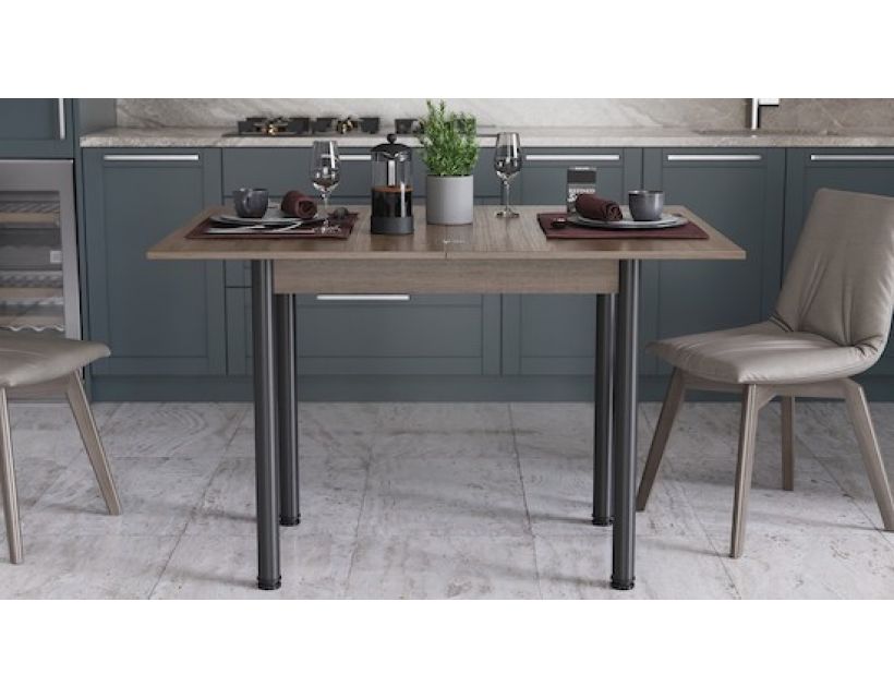 Раскладной обеденный стол трансформер Берта Ferrum-decor 750x1200x900 Черный металл ДСП Дуб Сонома Трюфель 16 мм (FRD-105175)