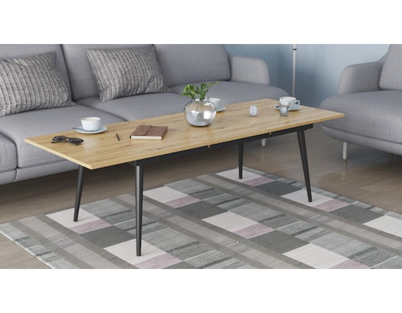 Стіл журнальний трансформер Dandi Small Ferrum-decor 45x120(160)x70 Чорний метал ДСП Дуб Артизан 16 мм (FRD-106800)