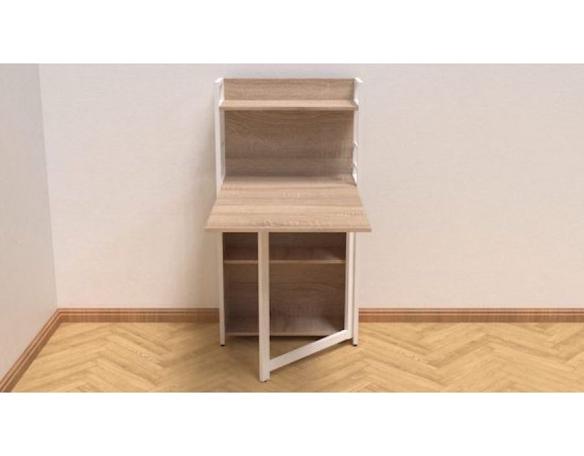 Стол книга с этажеркой Практик 1 Ferrum-decor 1200x640x990 Белый металл ДСП Дуб Сонома 16 мм (FRD-104621)