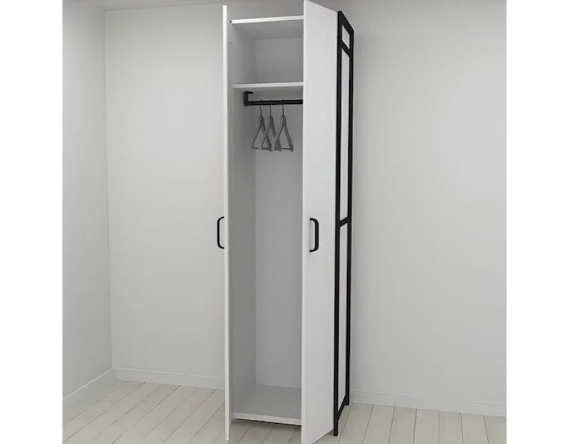 Шафа Гардероб Уні секція 6 серії Конект Ferrum-decor 220x60x50см Чорний метал ДСП Білий 16 мм (FRD-104571)