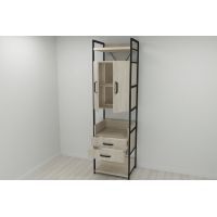 Шафа Гардероб Уні секція 5 серії Конект Ferrum-decor 220x60x50см Чорний метал ДСП Дуб Сонома 32 мм (FRD-104513)