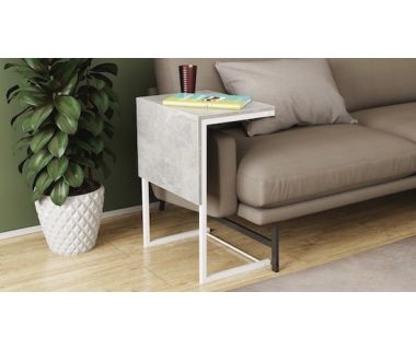 Стол журнальный приставной Терри Комбо Ferrum-decor 345x662x440 Белый металл ДСП Бетон 16 мм (FRD-105149)