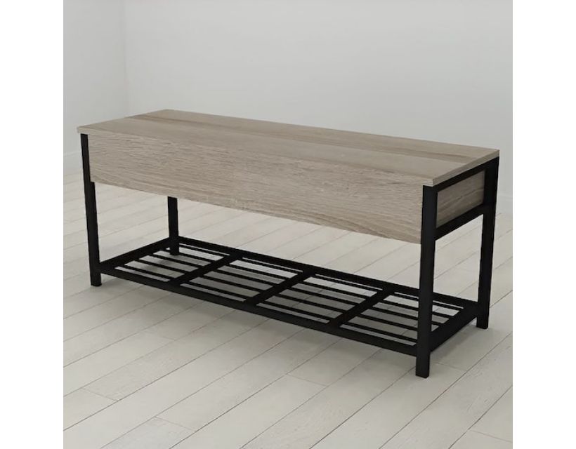 Банкетка с ящиком Ferrum-decor Дрейк 1 550x1000x400 металл Черный ДСП Сонома Трюфель 16 мм (FRD-103049)
