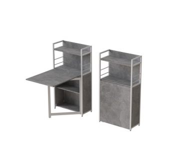 Стол книга с этажеркой Практик 1 Ferrum-decor 1200x640x990 Белый металл ДСП Бетон 16 мм (FRD-104624)