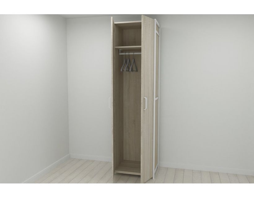 Шкаф Гардероб Уни секция 6 серии Конект Ferrum-decor 220x60x50см Белый металл ДСП Дуб Сонома 16 мм (FRD-104581)