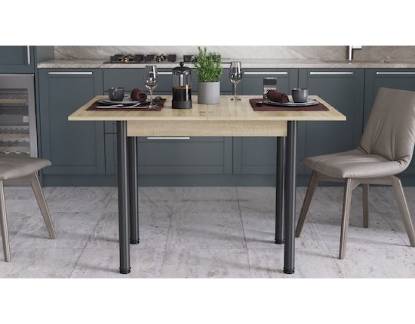 Раскладной обеденный стол трансформер Берта Ferrum-decor 750x1400x900 Черный металл ДСП Дуб Сонома 16 мм (FRD-105181)