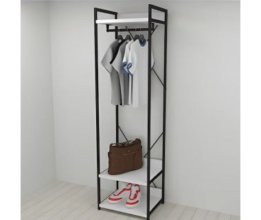 Шкаф Гардероб Уни секция 1 серии Конект Ferrum-decor 220x60x50см Черный металл ДСП Белый 32 мм (FRD-104499)