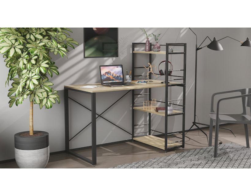 Письмовий стіл Ferrum-decor Серії Коннект з етажеркою 75x120x60 чорний ДСП Дуб Сонома 16мм (FRD-104222)