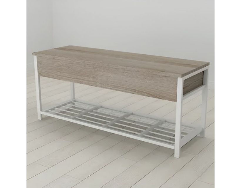 Банкетка с ящиком Ferrum-decor Дрейк 1 550x1000x400 металл Белый ДСП Сонома Трюфель 16 мм (FRD-103056)