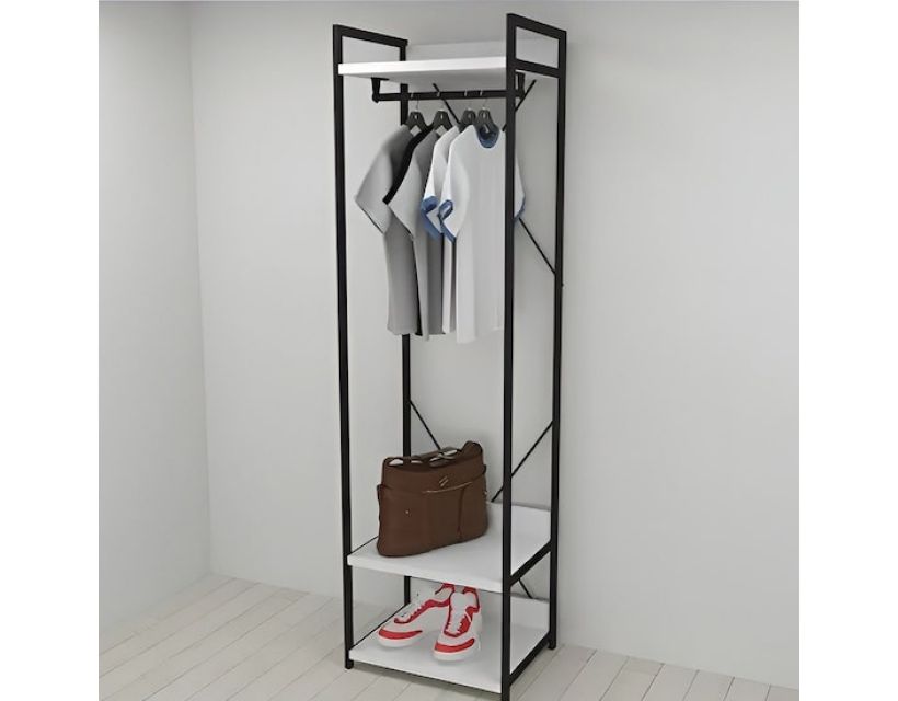 Шафа Гардероб Уні секція 1 серії Конект Ferrum-decor 220x60x50см Чорний метал ДСП Білий 32 мм (FRD-104499)