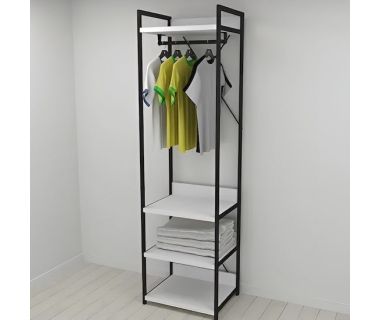 Шкаф Гардероб Уни секция 3 серии Конект Ferrum-decor 220x60x50см Черный металл ДСП Белый 32 мм (FRD-104523)