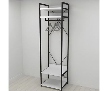 Шкаф Гардероб Уни секция 2 серии Конект Ferrum-decor 220x60x50см Черный металл ДСП Белый 32 мм (FRD-104535)