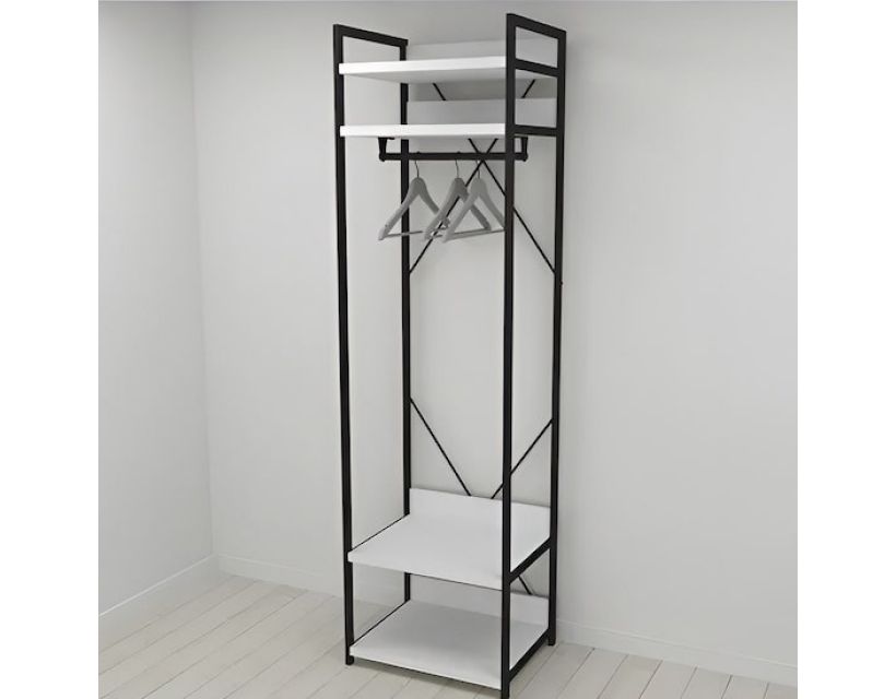 Шафа Гардероб Уні секція 2 серії Конект Ferrum-decor 220x60x50см Чорний метал ДСП Білий 32 мм (FRD-104535)