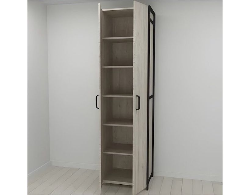 Шафа Гардероб Уні секція 7 серії Конект Ferrum-decor 220x60x50см Чорний метал ДСП Білий 16 мм (FRD-104559)