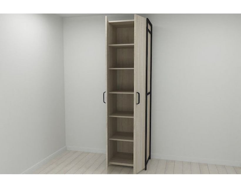 Шкаф Гардероб Уни секция 7 серии Конект Ferrum-decor 220x60x50см Черный металл ДСП Дуб Сонома 16 мм (FRD-104561)