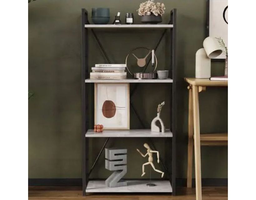 Этажерка 4/60 Ferrum-decor Серии Коннект 120x60x28 черный ДСП Бетон 16мм (FRD-105552)
