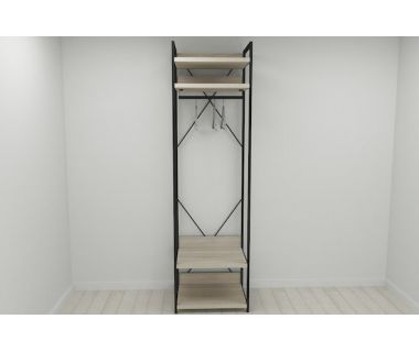 Шкаф Гардероб Уни секция 2 серии Конект Ferrum-decor 220x60x50см Черный металл ДСП Дуб Сонома 32 мм (FRD-104537)