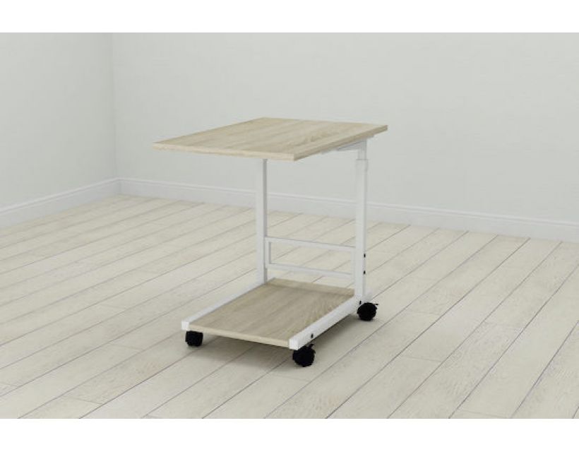 Стіл приставний Ferrum-decor Френа 62x40x60 метал Білий ДСП Дуб Сонома 16мм (FRD-102515)