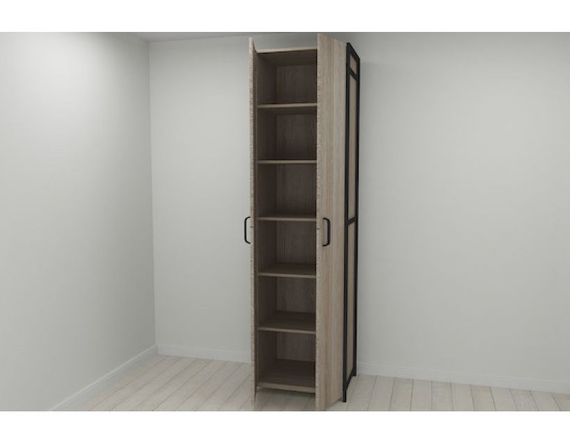 Шкаф Гардероб Уни секция 7 серии Конект Ferrum-decor 220x60x50см Черный металл ДСП Дуб Сонома Трюфель 16 мм (FRD-104562)