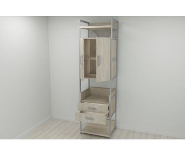 Шафа Гардероб Уні секція 5 серії Конект Ferrum-decor 220x60x50см Сірий метал ДСП Дуб Сонома 32 мм (FRD-104517)