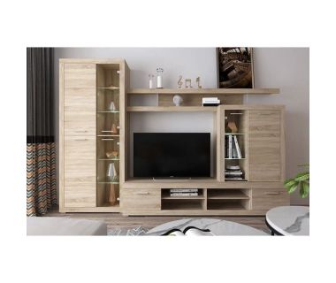 Модульна стінка для вітальні з підсвічуванням BRW (БРВ) Елія Дуб сонома (GRB-1937)