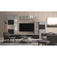 Модульна стінка для вітальні Гербор Альпін (4 елементи) Бетон ательєр + Антрацит (GRB-1893)