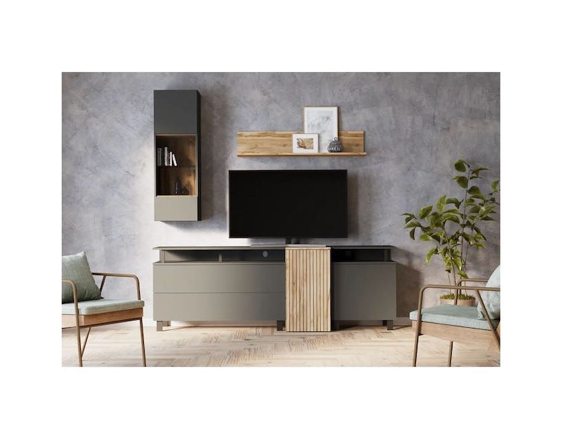 Модульна стінка для вітальні BRW (БРВ) АРС Міні Антрацит + Елегантний сірий Дуб крафт тобако + Дуб крафт золотий (GRB-1899)