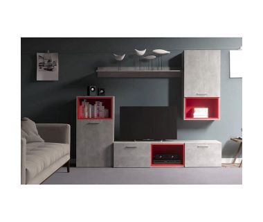 Модульная стенка для гостиной Гербор Колибри Ательер светлый + Красный (GRB-1907)