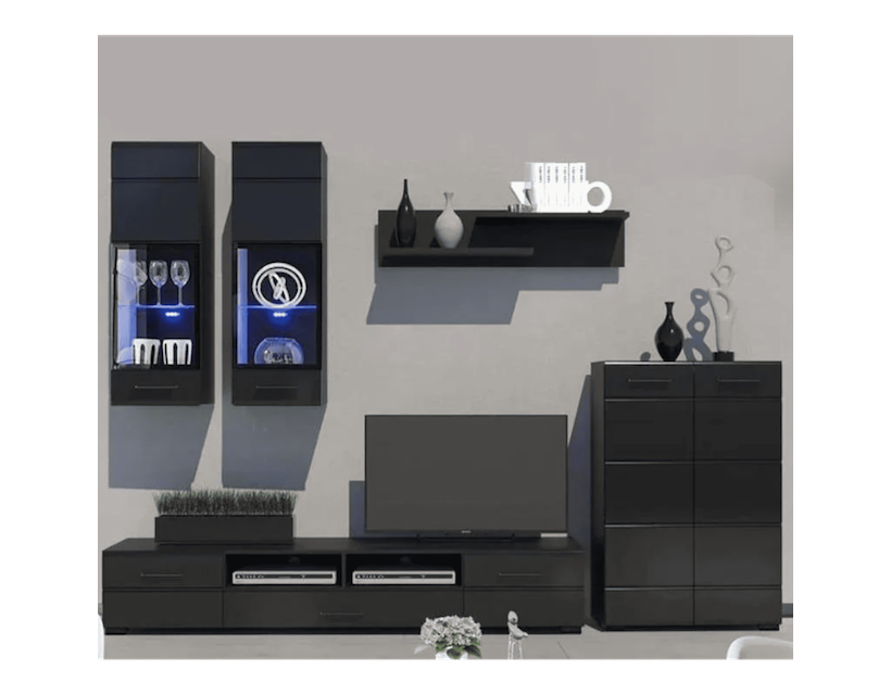 Модульная стенка для гостиной BRW (БРВ) Арктика Черный + Черный глянец (GRB-1896)