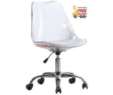 Офісне крісло Астер прозоре з білим сидінням