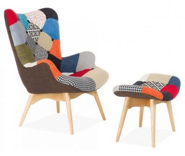 Кресло Флорино с табуреткой, оттоманкой, цвет пэчворк