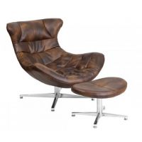 Кресло Мексика с оттоманкой, экокожа коричневая SDM (Групо СДМ)