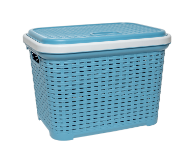 Кошик для білизни під ротанг з кришкою 35 л синя