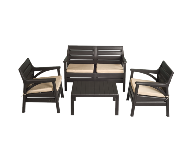 Набор мебели Irak Plastik Маями (2 кресла + скамейка + столик) тёмно-коричневый
