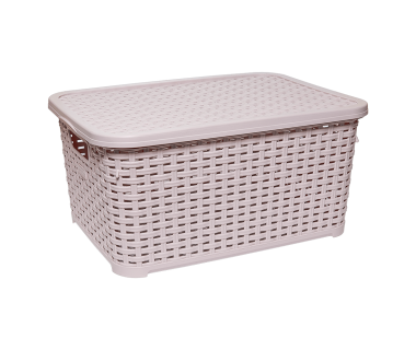 Корзина для белья под ротанг с крышкой 18 л пудровая