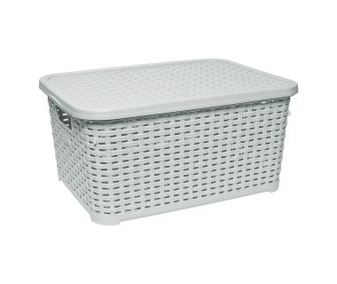 Кошик під ротанг з кришкою 18 л світло-сіра