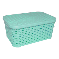 Корзина для белья под ротанг с крышкой 5 л бирюзовая