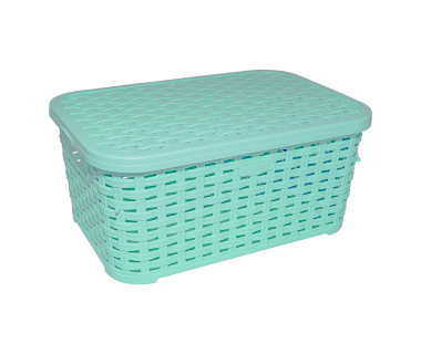Кошик для білизни під ротанг з кришкою 5 л бірюзова