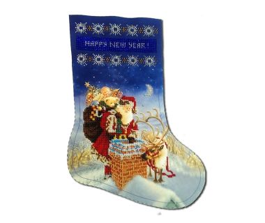 Новогодний сапожок вышитый бисером Ночь подарков от Пушки Натальи
