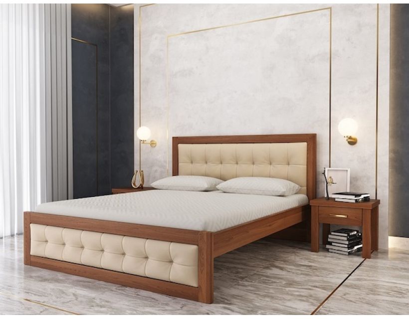 Мадрид М50 Плюс Лев кровать из бука с мягким изголовьем, разные цвета в интернет-магазине "Мебли Даром"