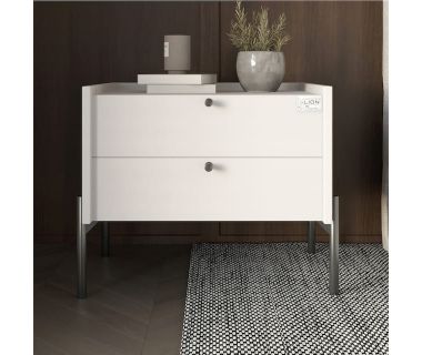 Тумба ліжкова LION Wood з двома ящиками Німфея Альба (білий) (чорні ніжки) (LION-041358)