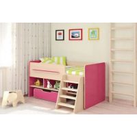 Детская кровать-чердак ДЕТ 40 — Дуб шамони светлый/малина
