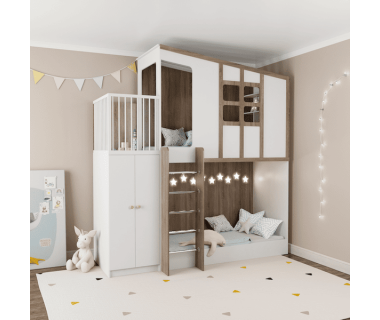 Детская двухъярусная кровать «Домик» со шкафом ИНСТ 719