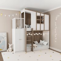 Детская двухъярусная кровать «Домик» со шкафом ИНСТ 719