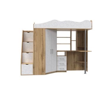 Детская кровать чердак с МДФ фасадами ДМ 37 А  — Белый супермат, Вотан